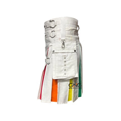 Men's White Rainbow Hybrid kilt Pride Kilt LGBT Gay Kilt Modern Utility Kilt