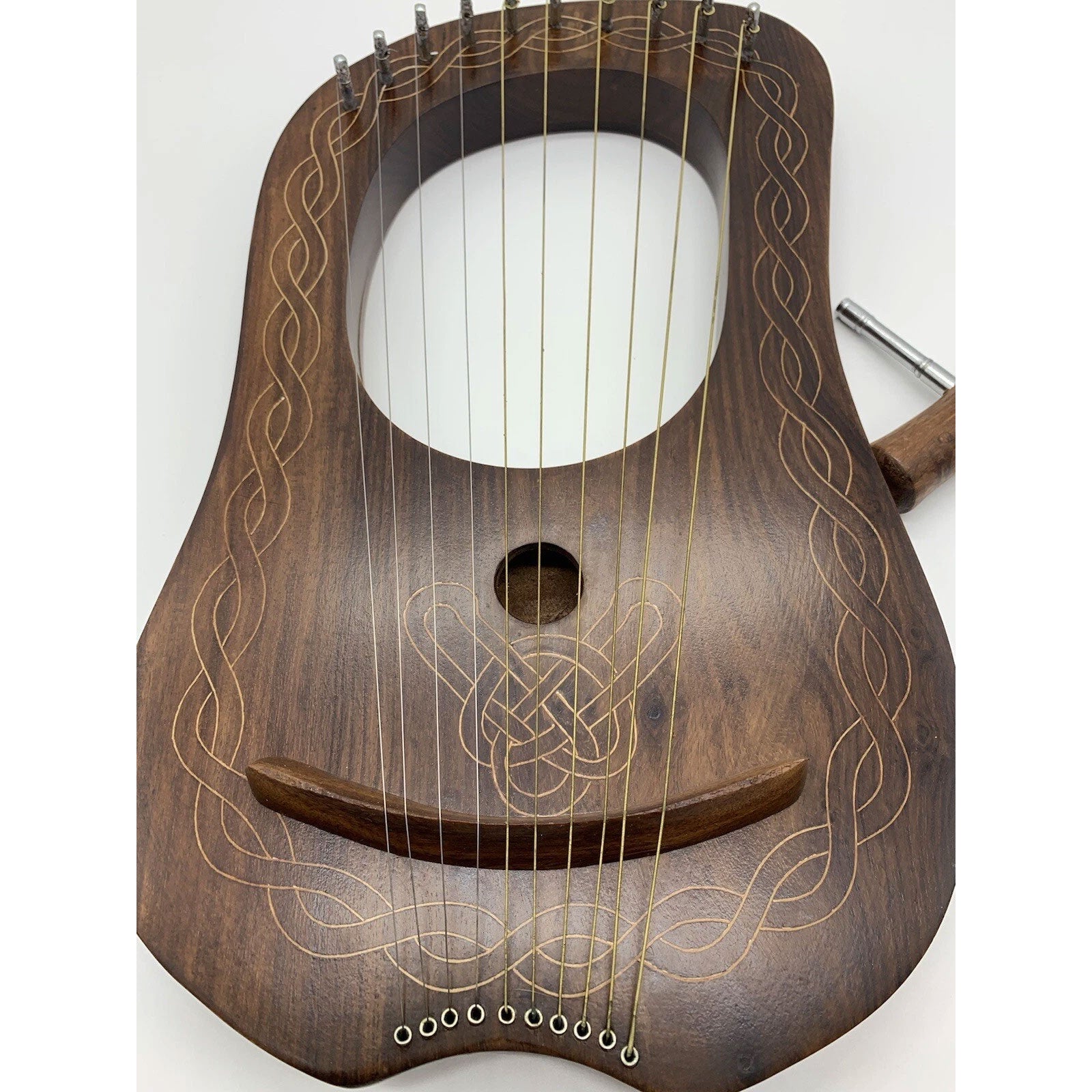 Lyre Harp 10 Metal Strings Free Tuning Key Carrying Case Sheesham Wood Lyre Harp