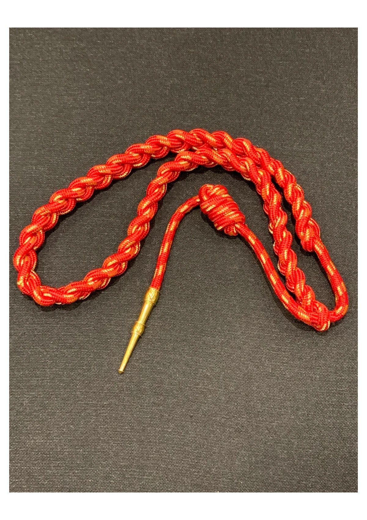 Shoulder Cord- Aiguillette Interwoven Red And Gold 1 Knot 1 Brass Tip High quality Handmade with Twisted Red And Gold Threads