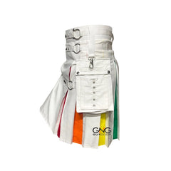 Men's White Rainbow Hybrid kilt Pride Kilt LGBT Gay Kilt Modern Utility Kilt