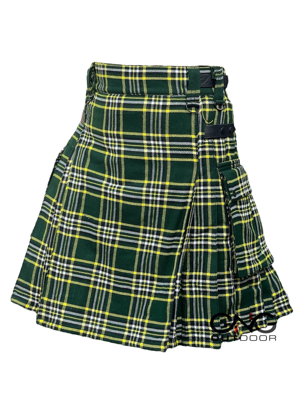 Scottish Men's St Patrick Leather strap kilt Highland Tartan Utility kilt