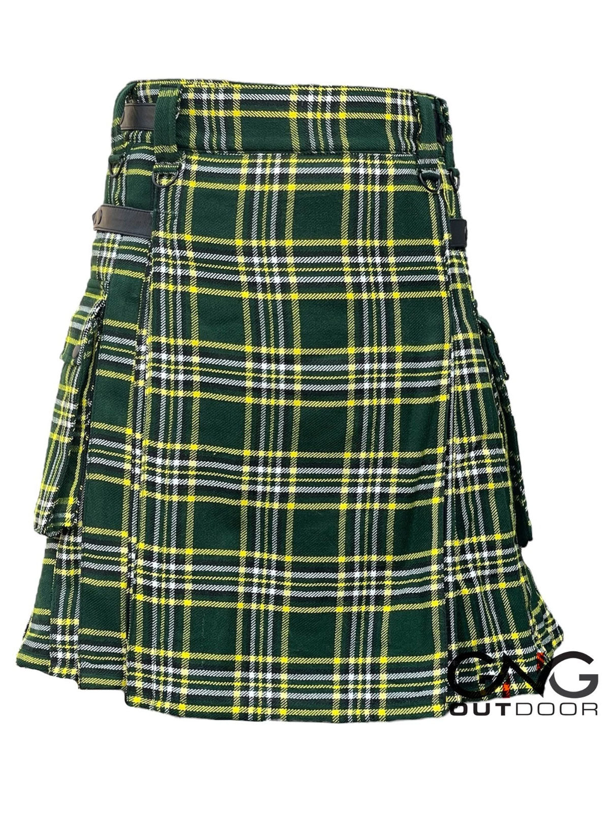 Scottish Men's St Patrick Leather strap kilt Highland Tartan Utility kilt