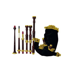 Great Scottish Highland Bagpipes Golden Engraved Brass Mounts With Black Velvet