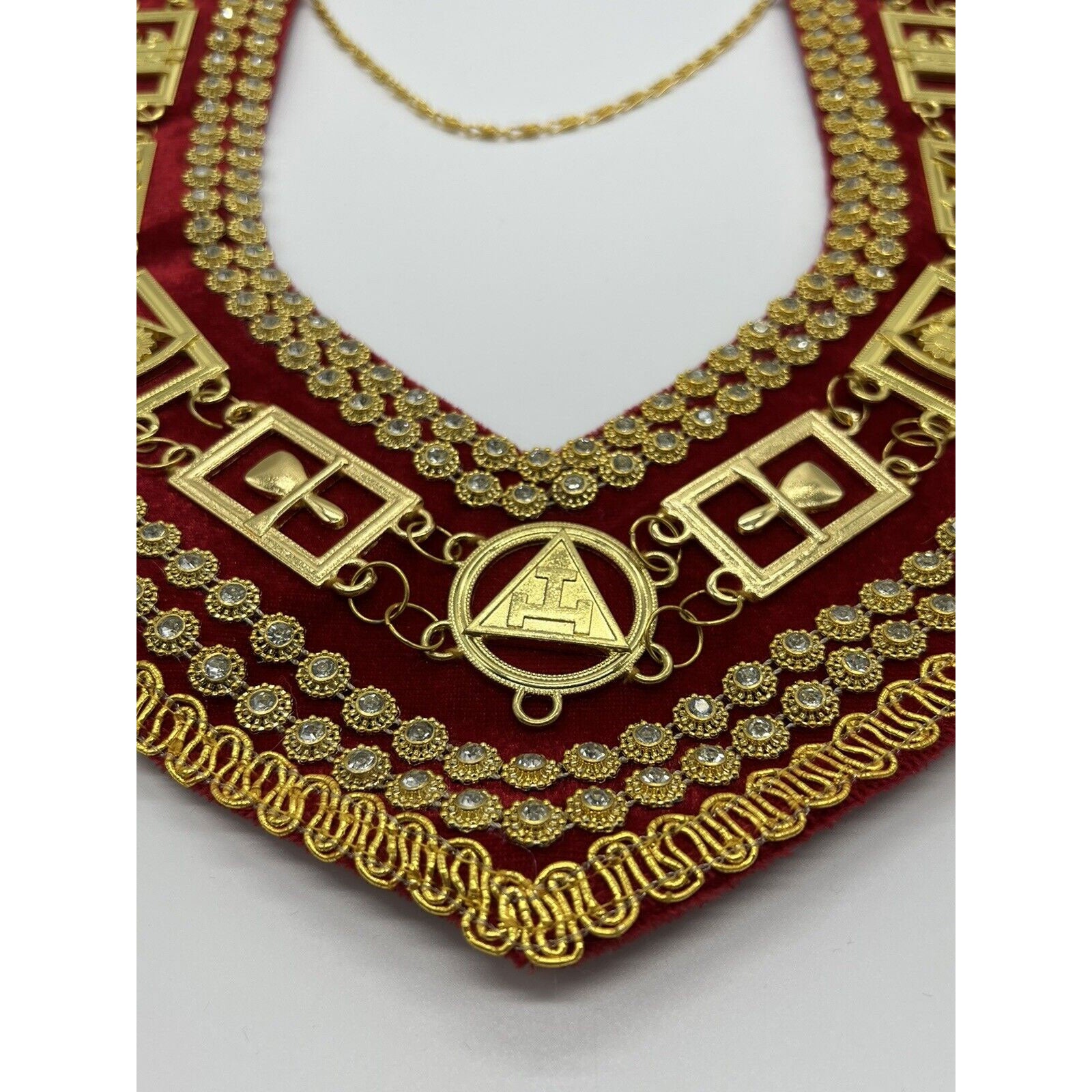Cryptic Mason Royal Select Master Chain Collar On Red Velvet Backing With Beads