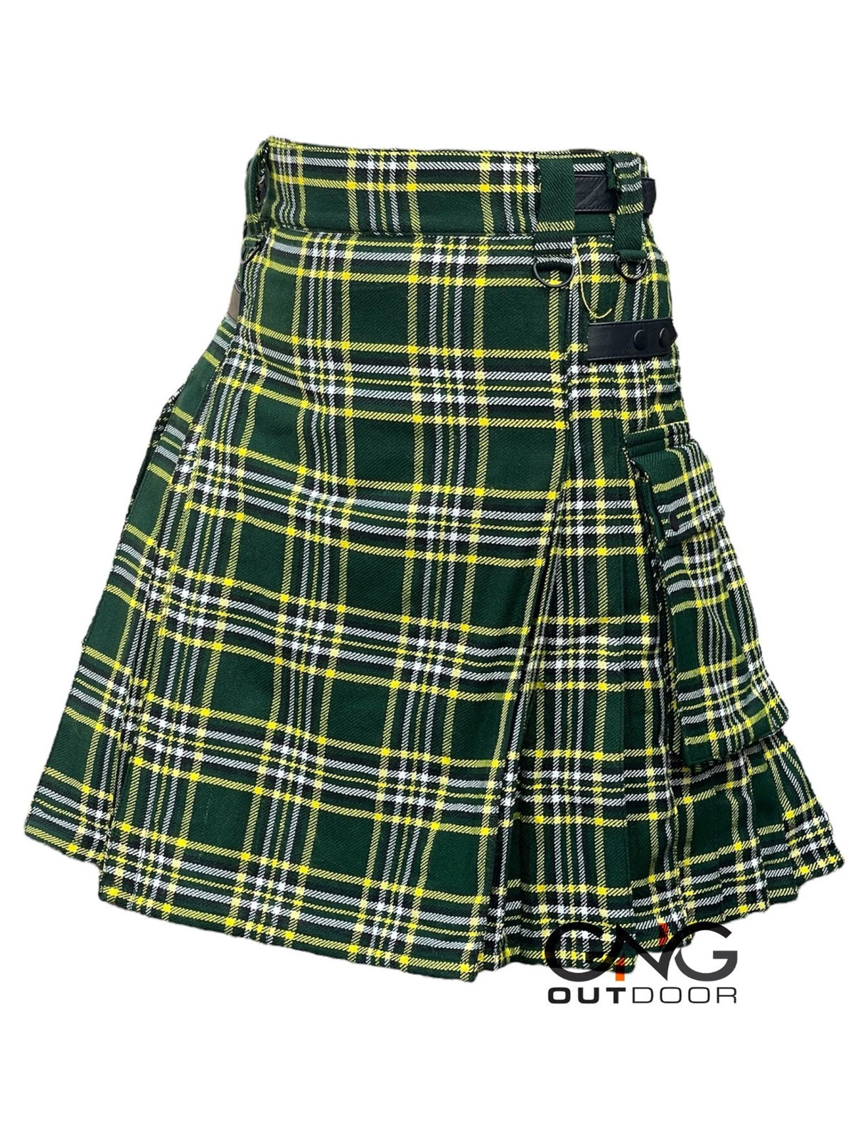 Scottish Men's St Patrick Leather strap kilt Highland Tartan Utility kilt