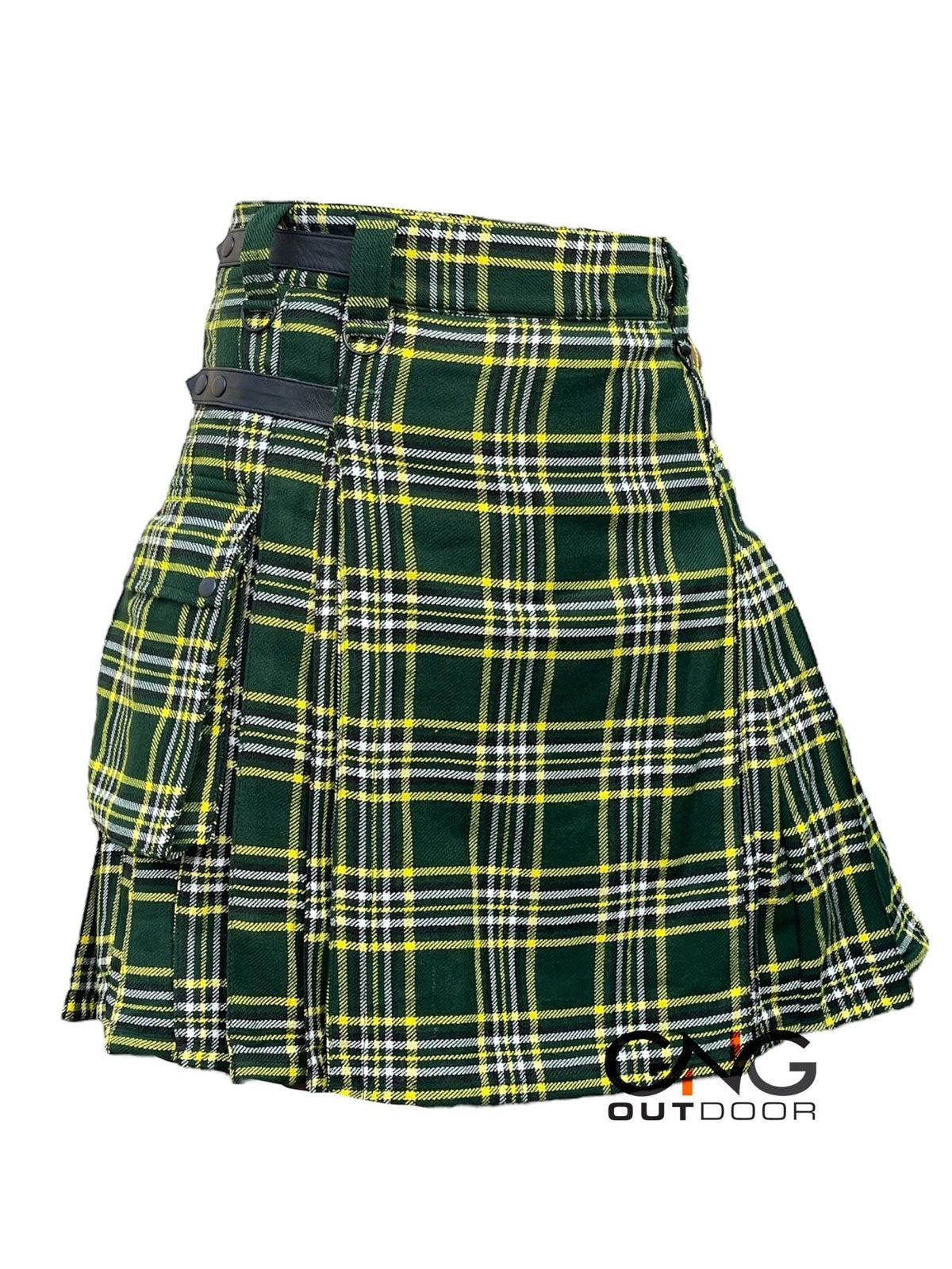 Scottish Men's St Patrick Leather strap kilt Highland Tartan Utility kilt