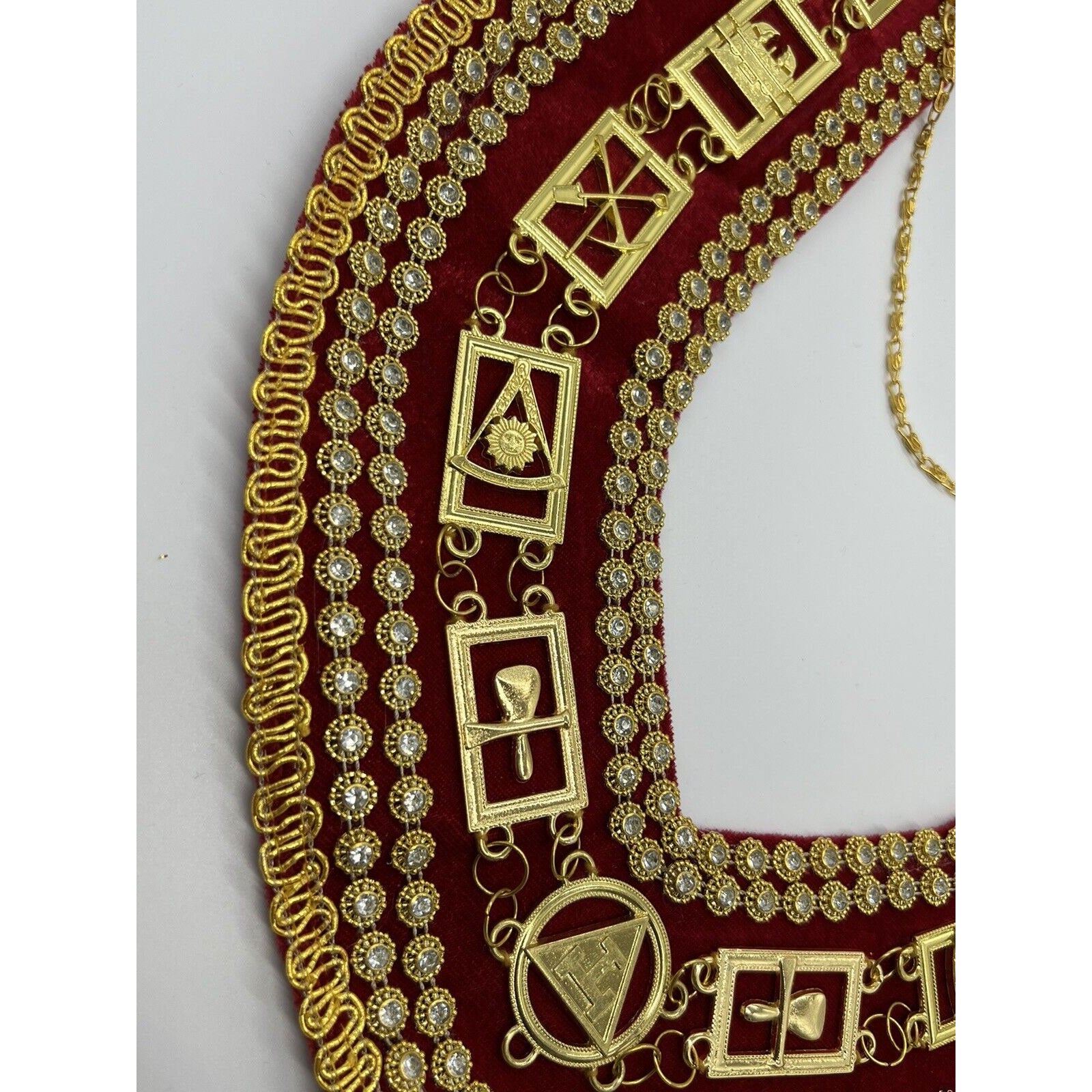Cryptic Mason Royal Select Master Chain Collar On Red Velvet Backing With Beads