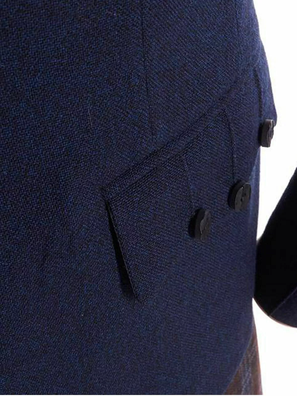 Men's Scottish Navy Blue Wool Argyle Style Jacket 5 Button Vest wedding Jacket