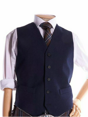 Men's Scottish Navy Blue Wool Argyle Style Jacket 5 Button Vest wedding Jacket