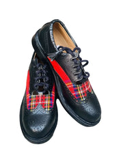 Men's Black Scottish Royal Stewart Tartan Kilt Shoes Ghillie Brouges