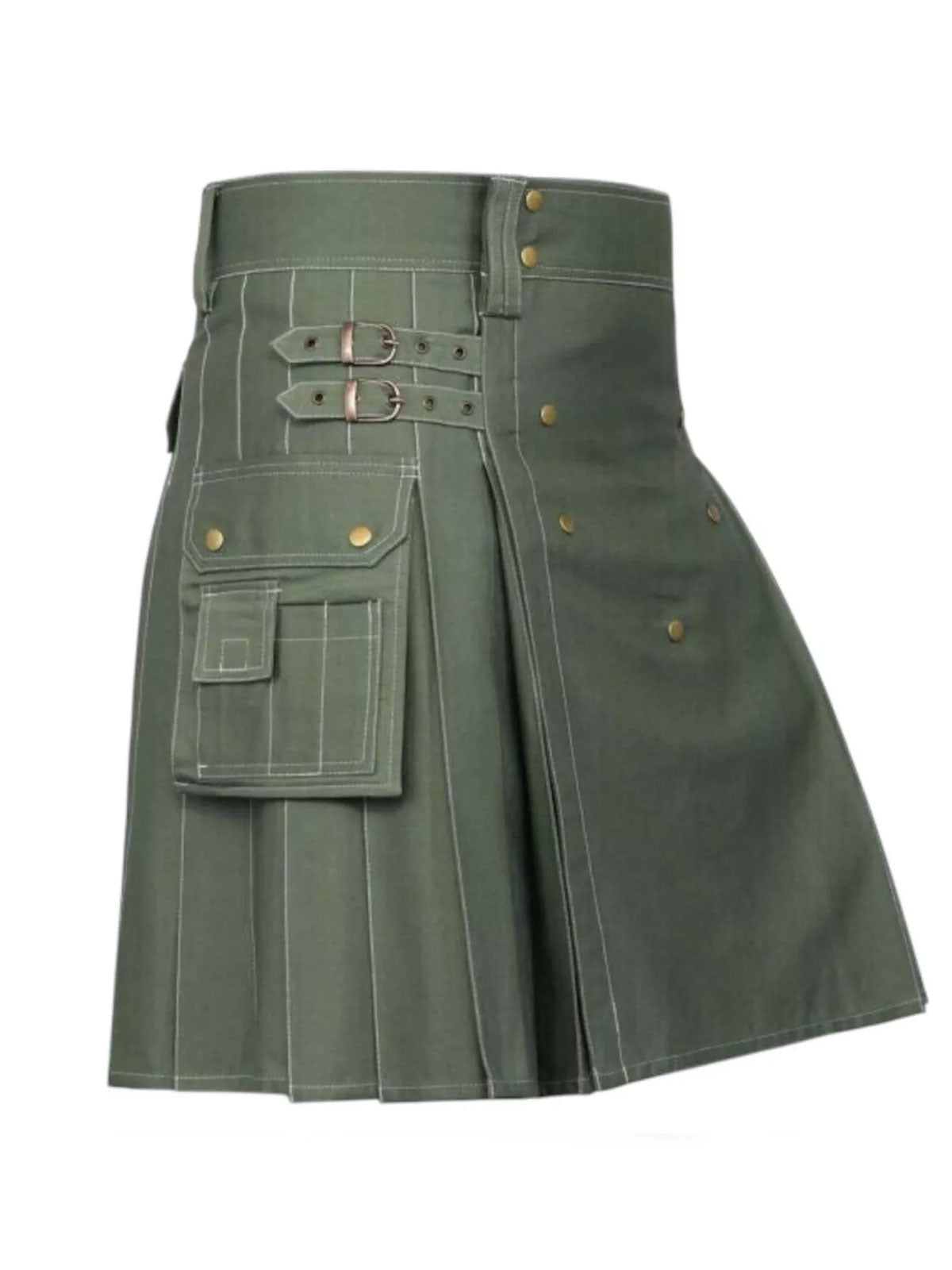Men's Scottish Olive Green Utility kilt is made of Cotton