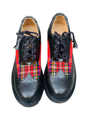 Men's Black Scottish Royal Stewart Tartan Kilt Shoes Ghillie Brouges