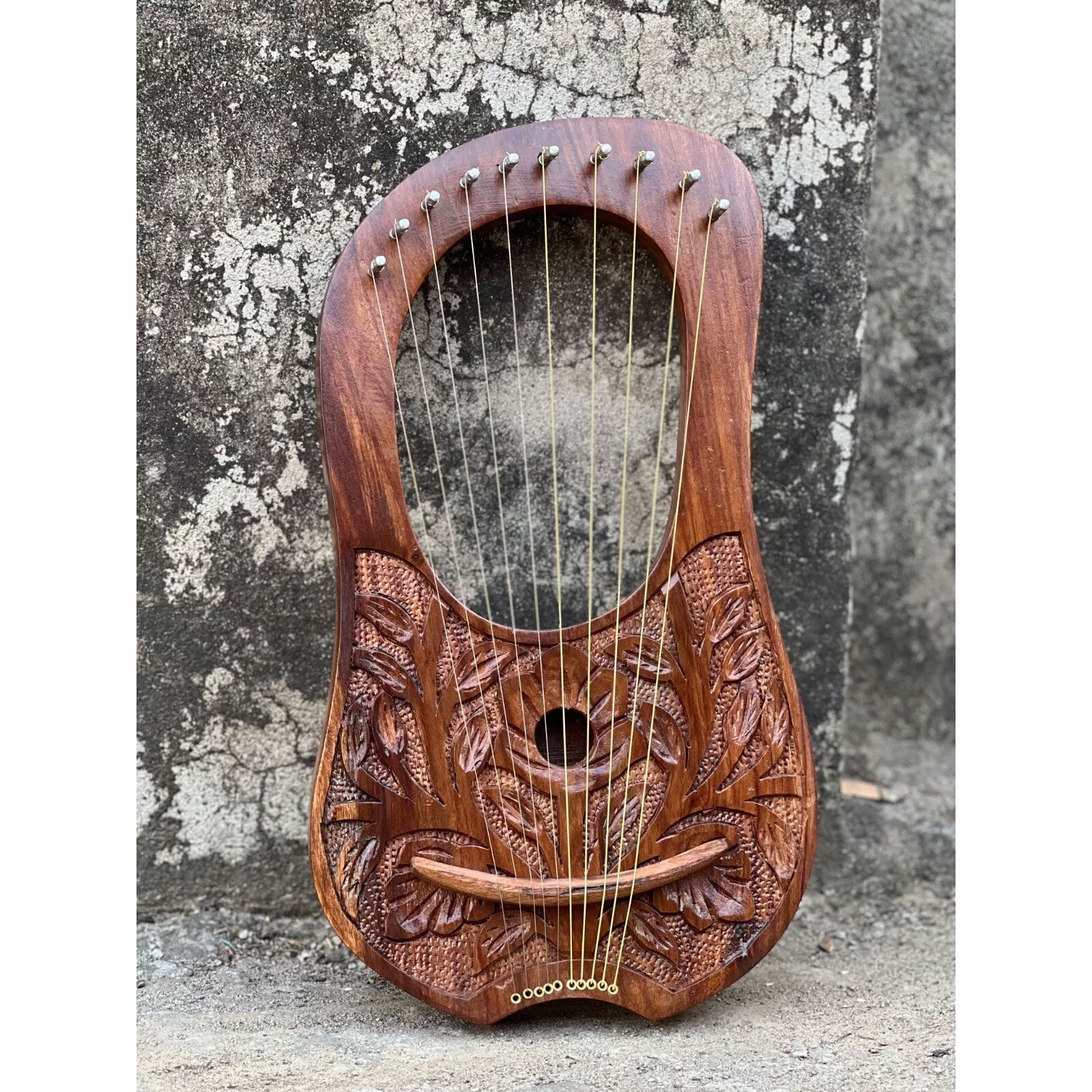 Rosewood Flower Lyre 10 Strings Harp Lyre Design Premium Quality Lyre