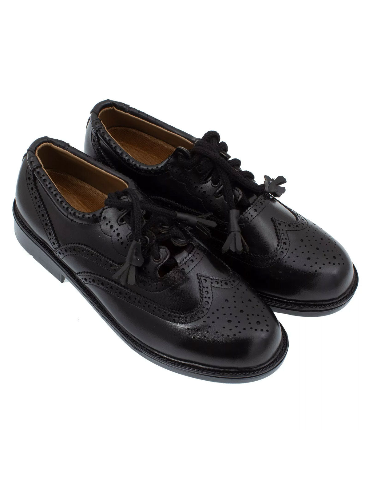 Scottish Men's Black Leather Ghillie Brogues Kilt Shoes with Cream Socks