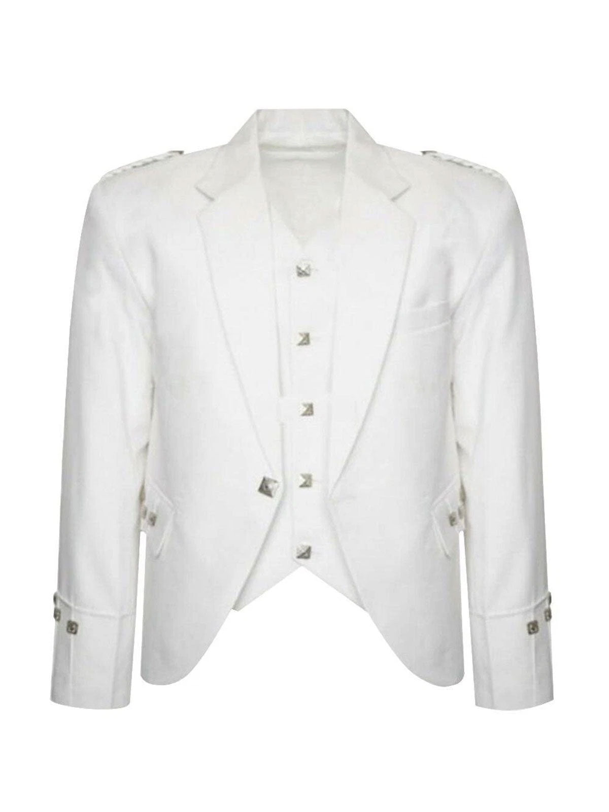 Men's Scottish White Argyle Serge Wool Jacket 5 Button Vest Jacket