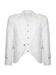 Men's Scottish White Argyle Serge Wool Jacket 5 Button Vest Jacket