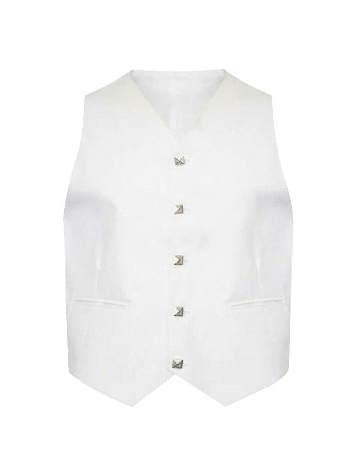 Men's Scottish White Argyle Serge Wool Jacket 5 Button Vest Jacket