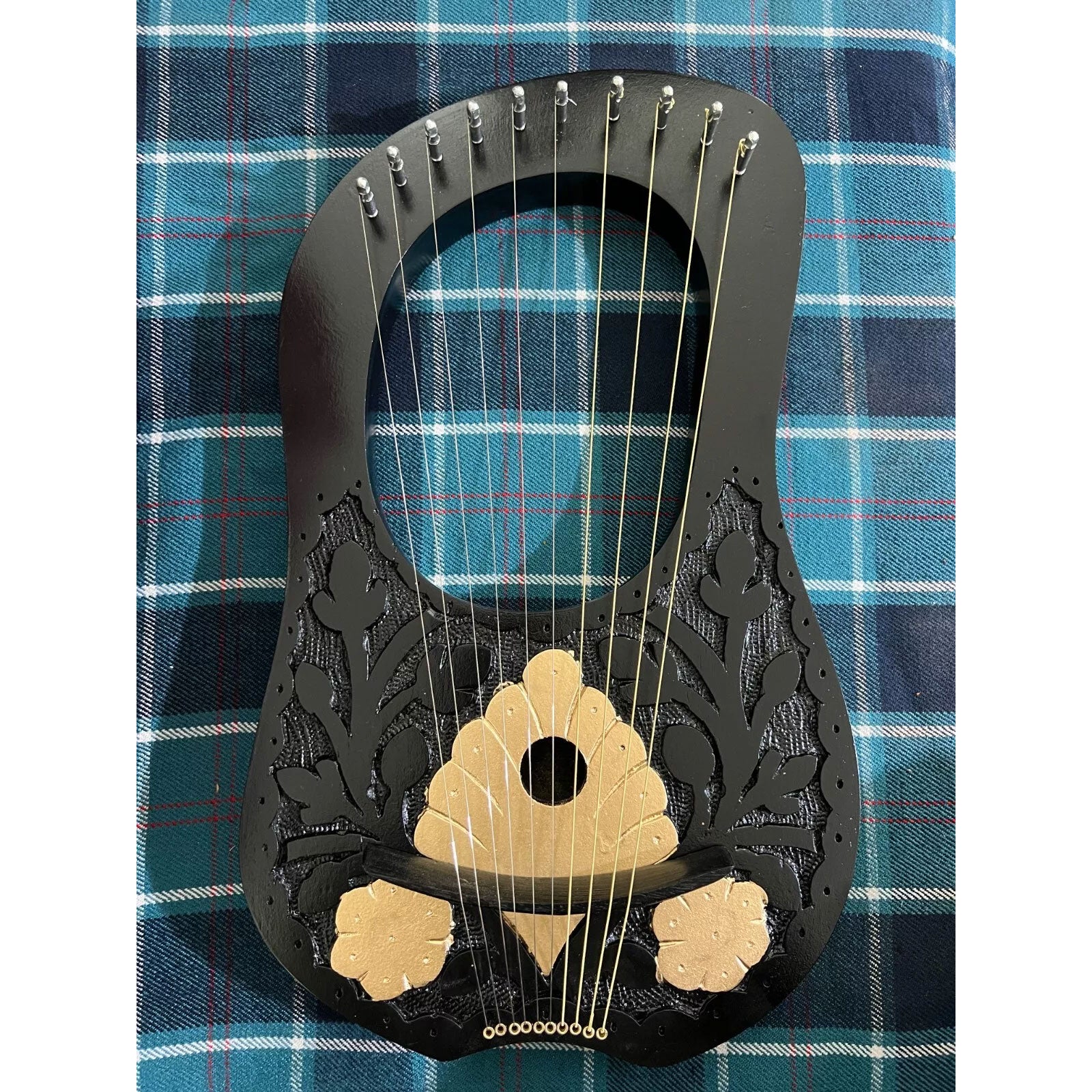 Scottish Black Lyre Harp Golden flower Rosewood Lyre with Free Strings