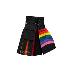 Men's Front Apron Rainbow Style Hybrid Pride Utility Kilt LGBT Gay Kilt 28"- 62"