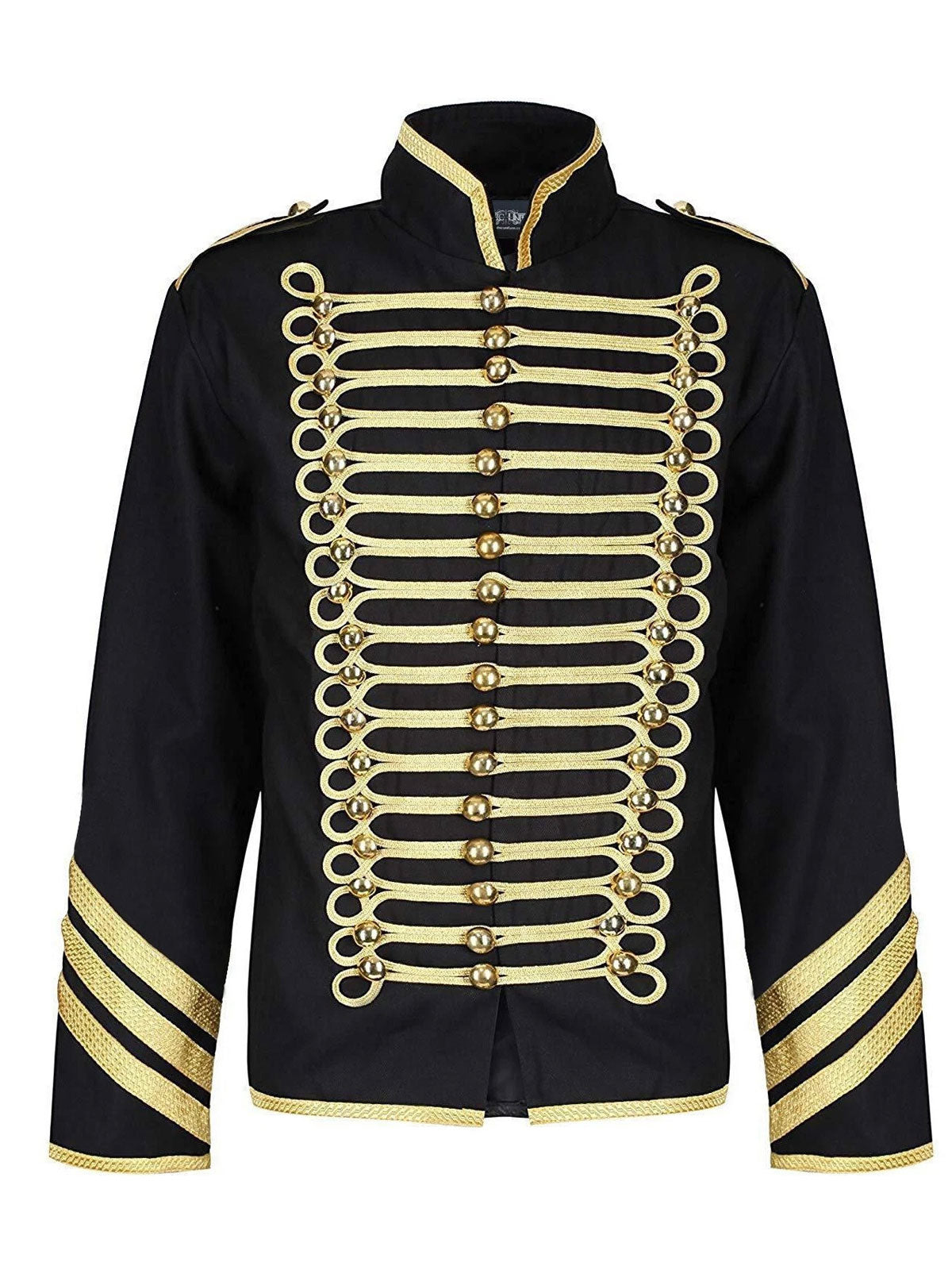Men's Black and Gold Braided Hussar Wool Military uniform jacket Handmade Jacket