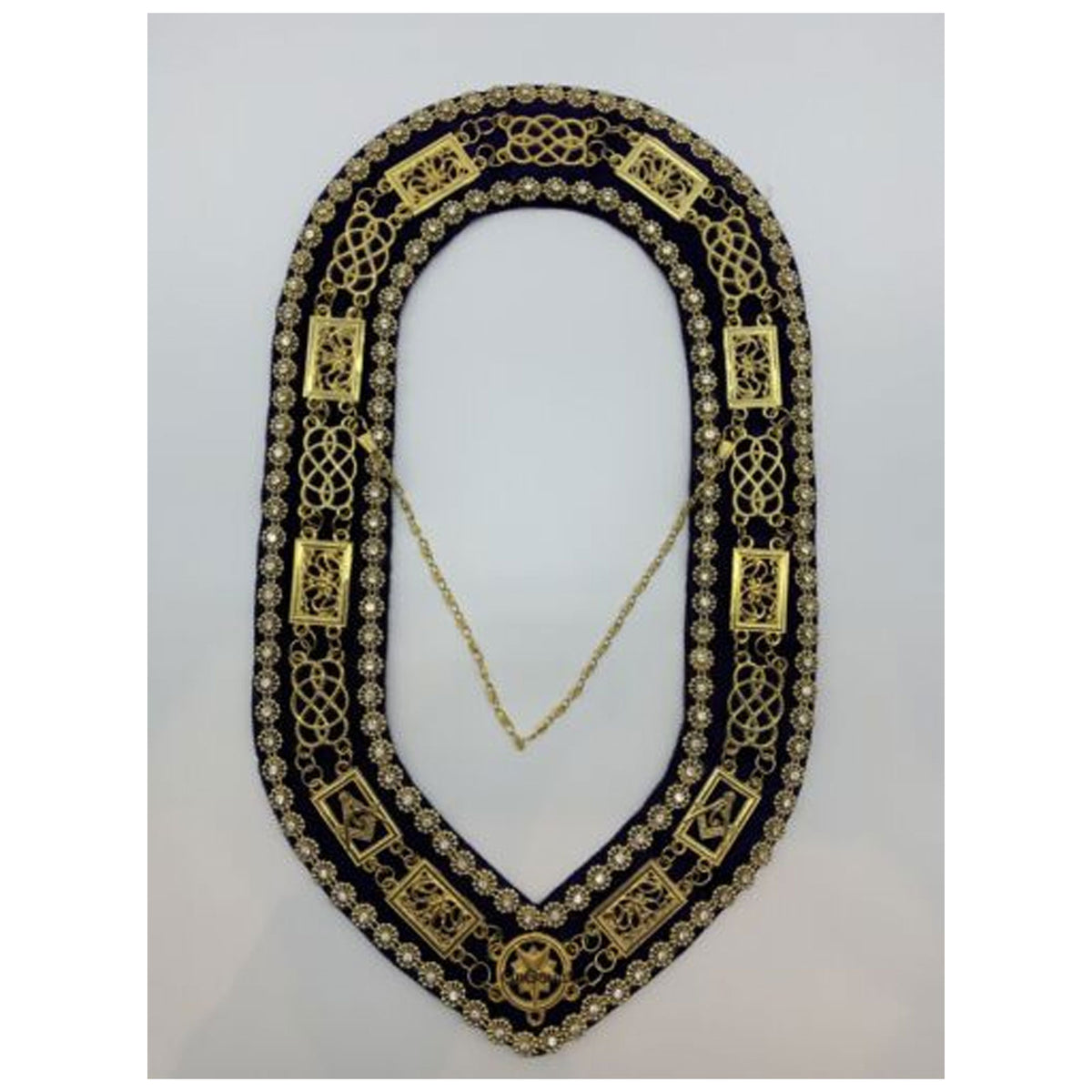 Masonic Grand Lodge Master Mason Gold Chain Collar On Blue Velvet With Beads