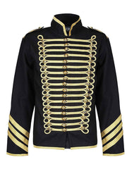 Men's Black and Gold Braided Hussar Wool Military uniform jacket Handmade Jacket