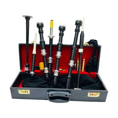 Black Bagpipe Full Practice Chanter Scottish Silver Mouth with Hard Case