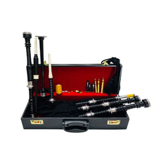 Black Bagpipe Full Practice Chanter Scottish Silver Mouth with Hard Case