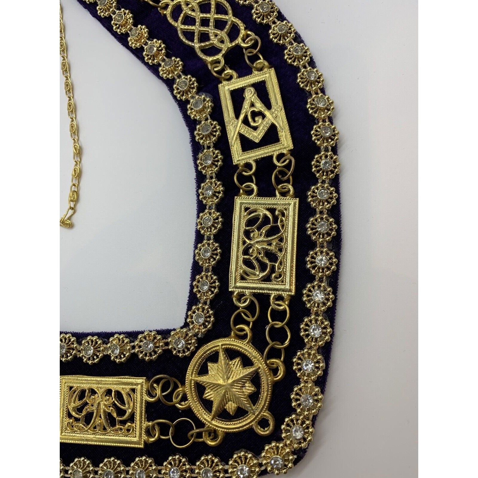 Masonic Grand Lodge Master Mason Gold Chain Collar On Blue Velvet With Beads