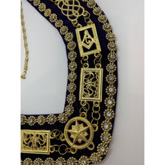Masonic Grand Lodge Master Mason Gold Chain Collar On Blue Velvet With Beads
