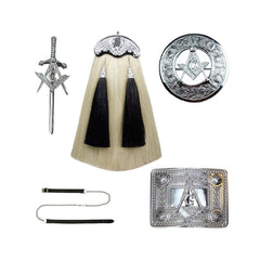 Men's Horse Hair Sporran Set Masonic Accessories, Brooch, Buckle, Pin, Chain