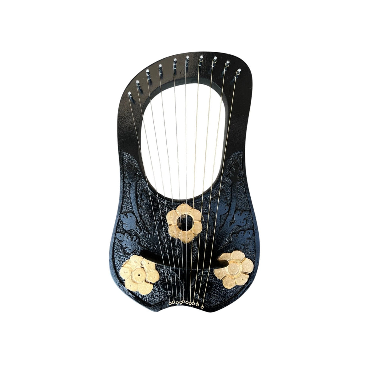 Scottish Black Lyre Harp Golden flower Rosewood Lyre with Free Strings