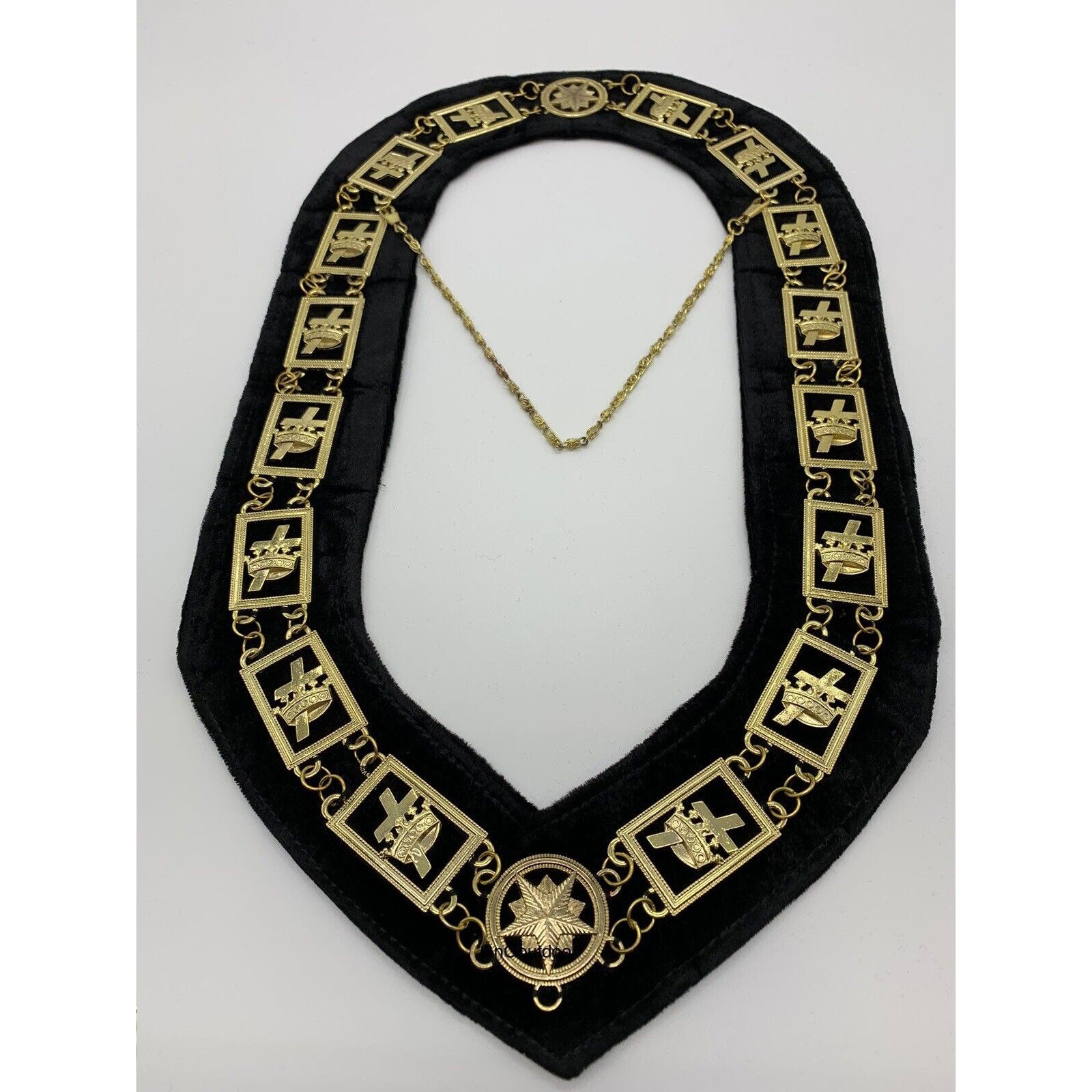 Masonic Regalia Knights Templar Metal Chain Collar Gold On Black Velvet