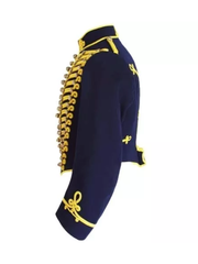 Navy Blue Hussar Wool Military uniform jacket Handmade Scottish Tunic Jacket