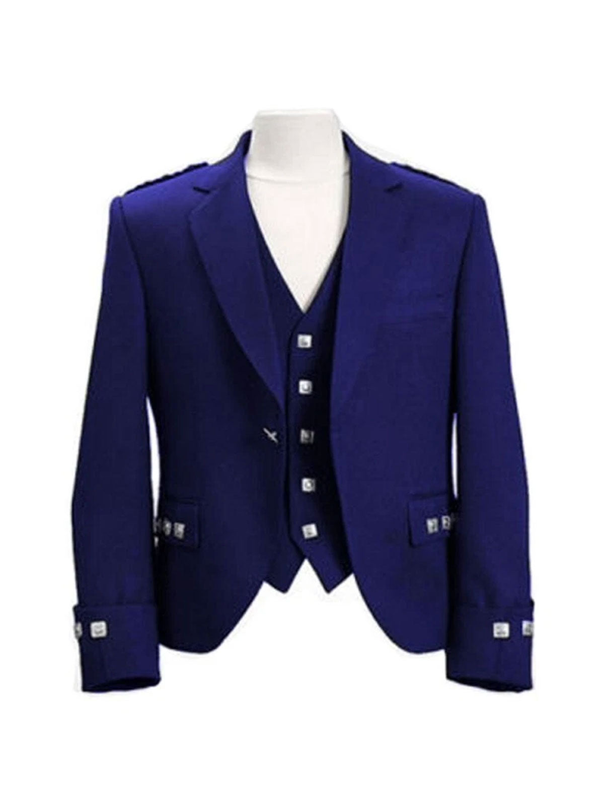 Men's Scottish Royal Blue Argyle Style Wool Jacket 5 Button Vest Jacket