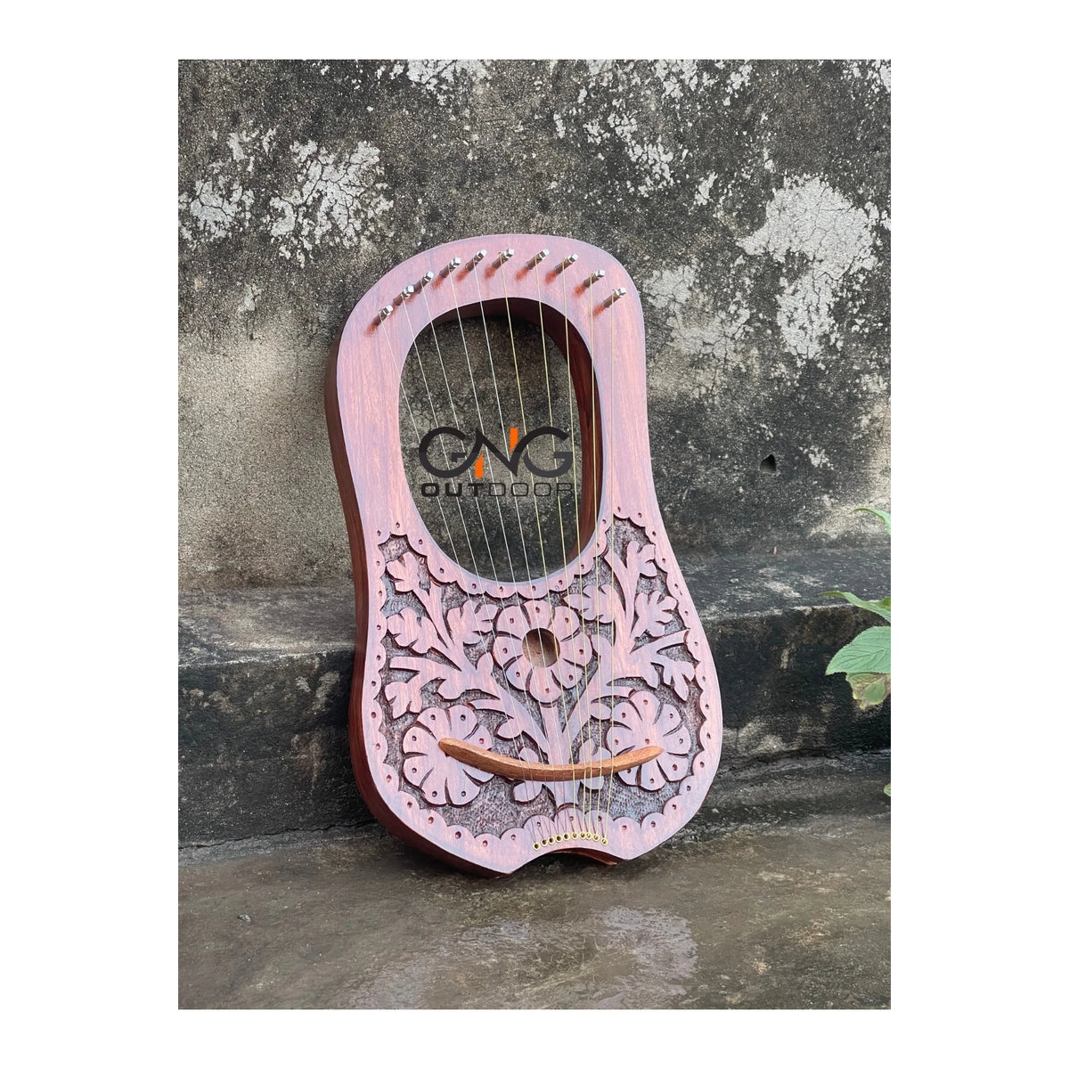 Flower Design Lyre Harp 10 Metal Strings Lyre Harp Rosewood with Tuning key &BAG