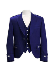 Men's Scottish Royal Blue Argyle Style Wool Jacket 5 Button Vest Jacket
