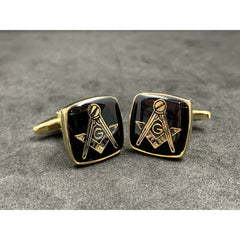 Masonic Freemason Cufflinks Square Compass Black Enamel with Gold Plating