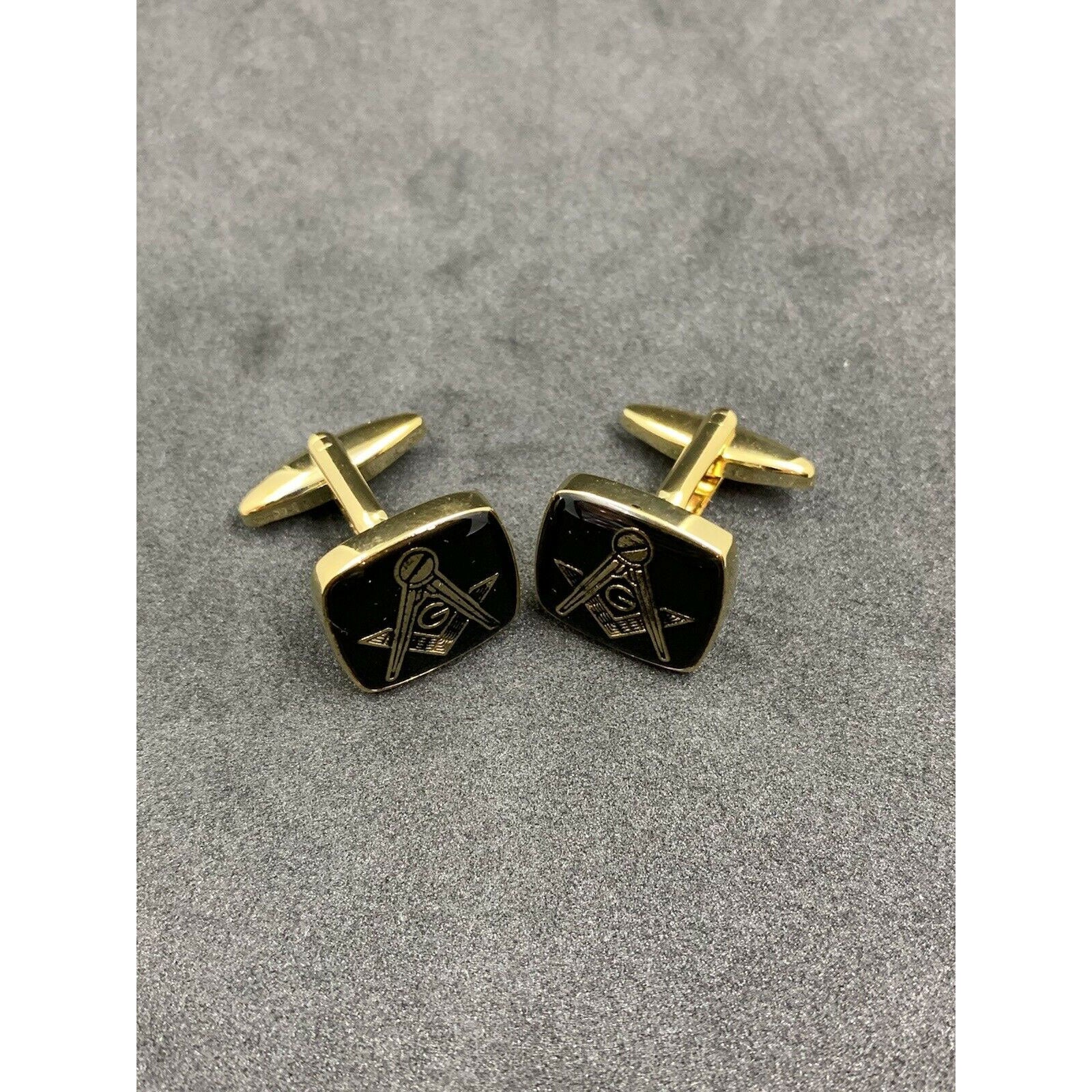 Masonic Freemason Cufflinks Square Compass Black Enamel with Gold Plating