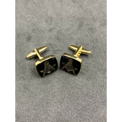 Masonic Freemason Cufflinks Square Compass Black Enamel with Gold Plating