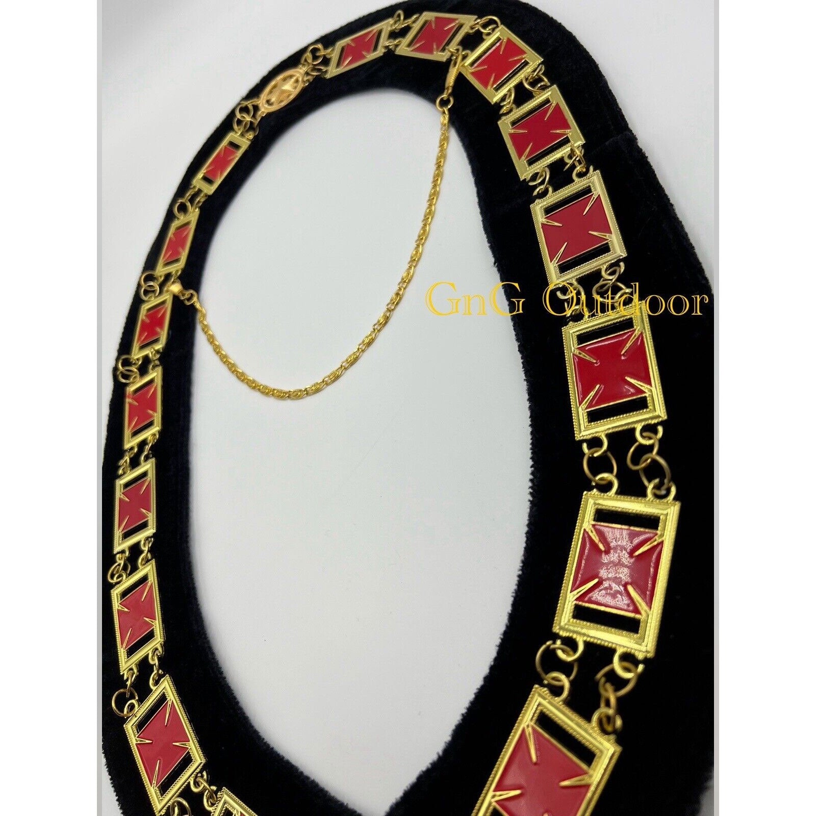 Knights Templar Grand Master Metal Chain Collar Made On Black Velvet Lining