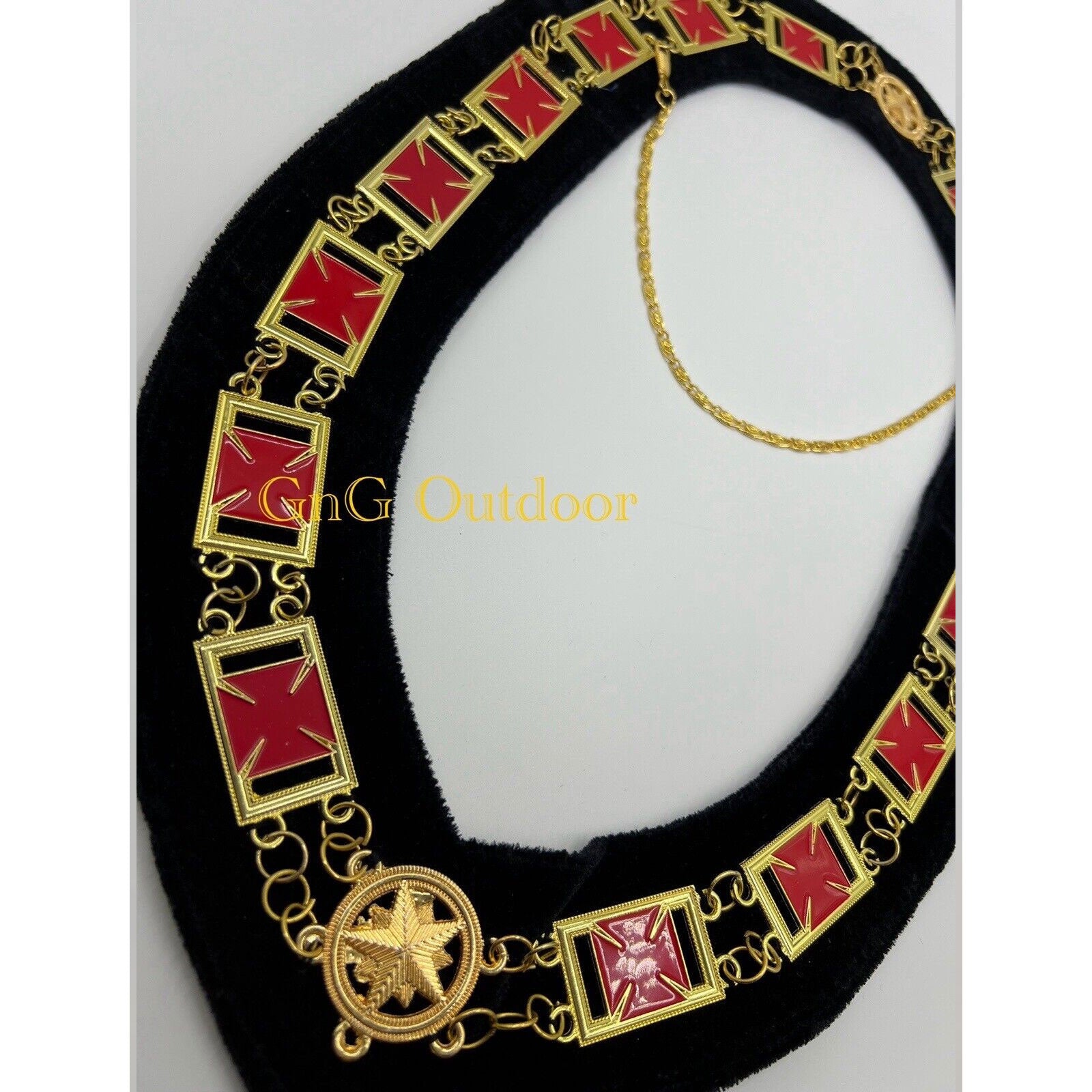 Knights Templar Grand Master Metal Chain Collar Made On Black Velvet Lining