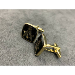 Masonic Freemason Cufflinks Square Compass Black Enamel with Gold Plating