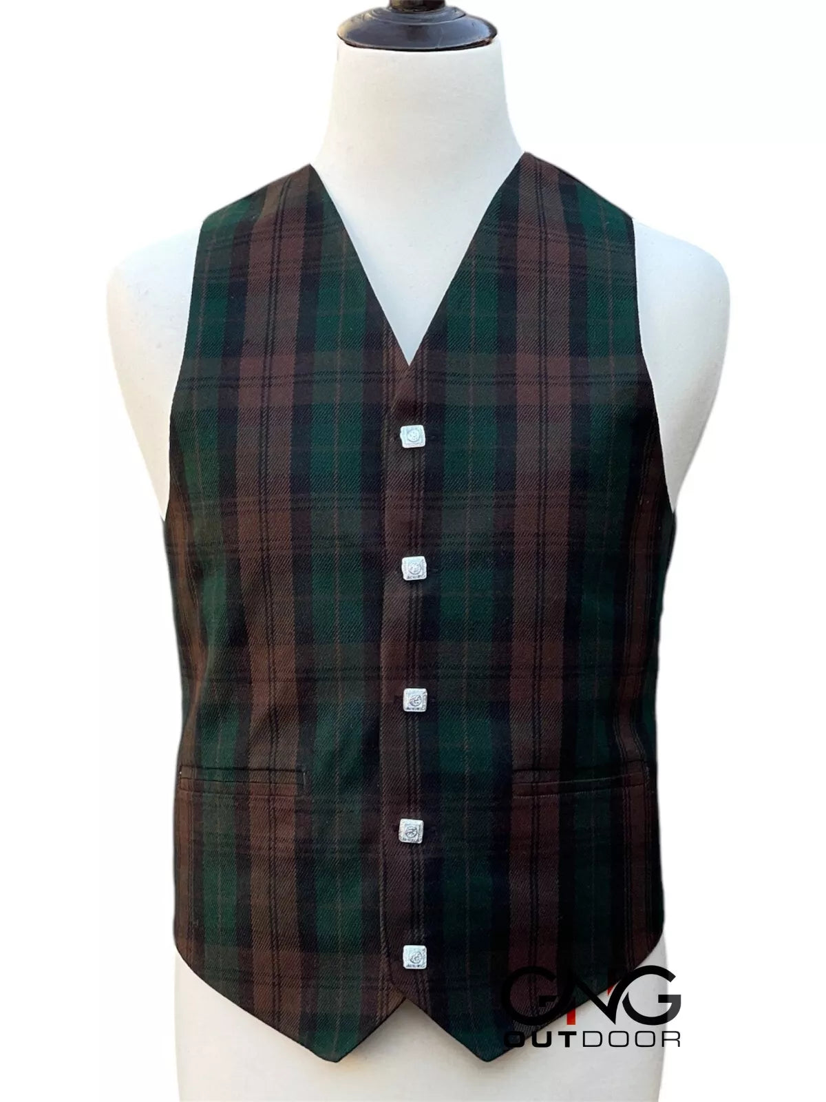 Men's Wedding Brown Watch Tartan Vest 5 Button Scottish Kilt Waistcoat