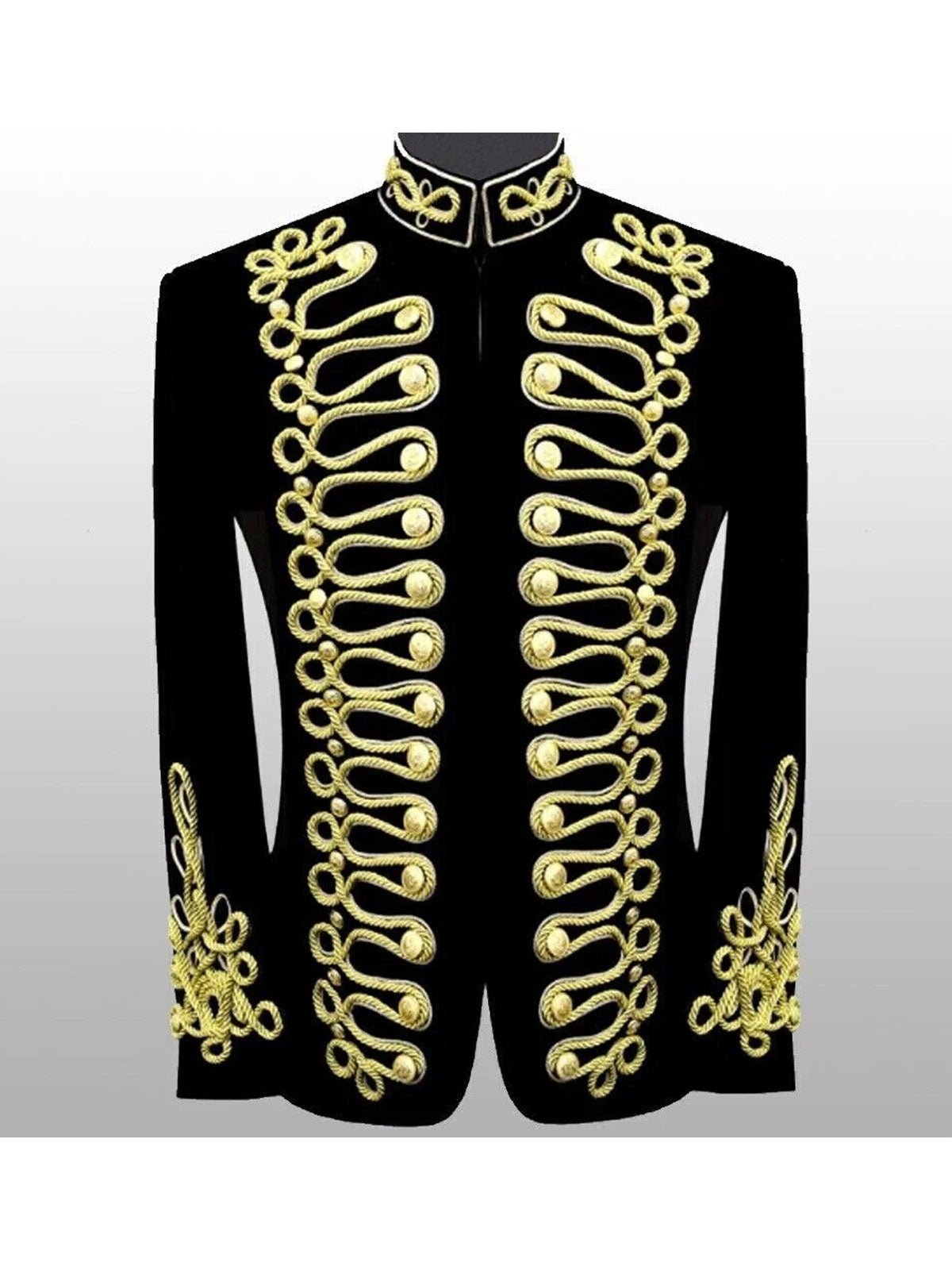 Men's Braided Hussar Velvet Jacket Military Gold Braided Jacket