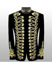 Men's Braided Hussar Velvet Jacket Military Gold Braided Jacket