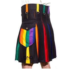 Rainbow Hybrid Pride Kilt LGBT Colorful Gay Kilt Modern Utility Kilt 28" to 62"