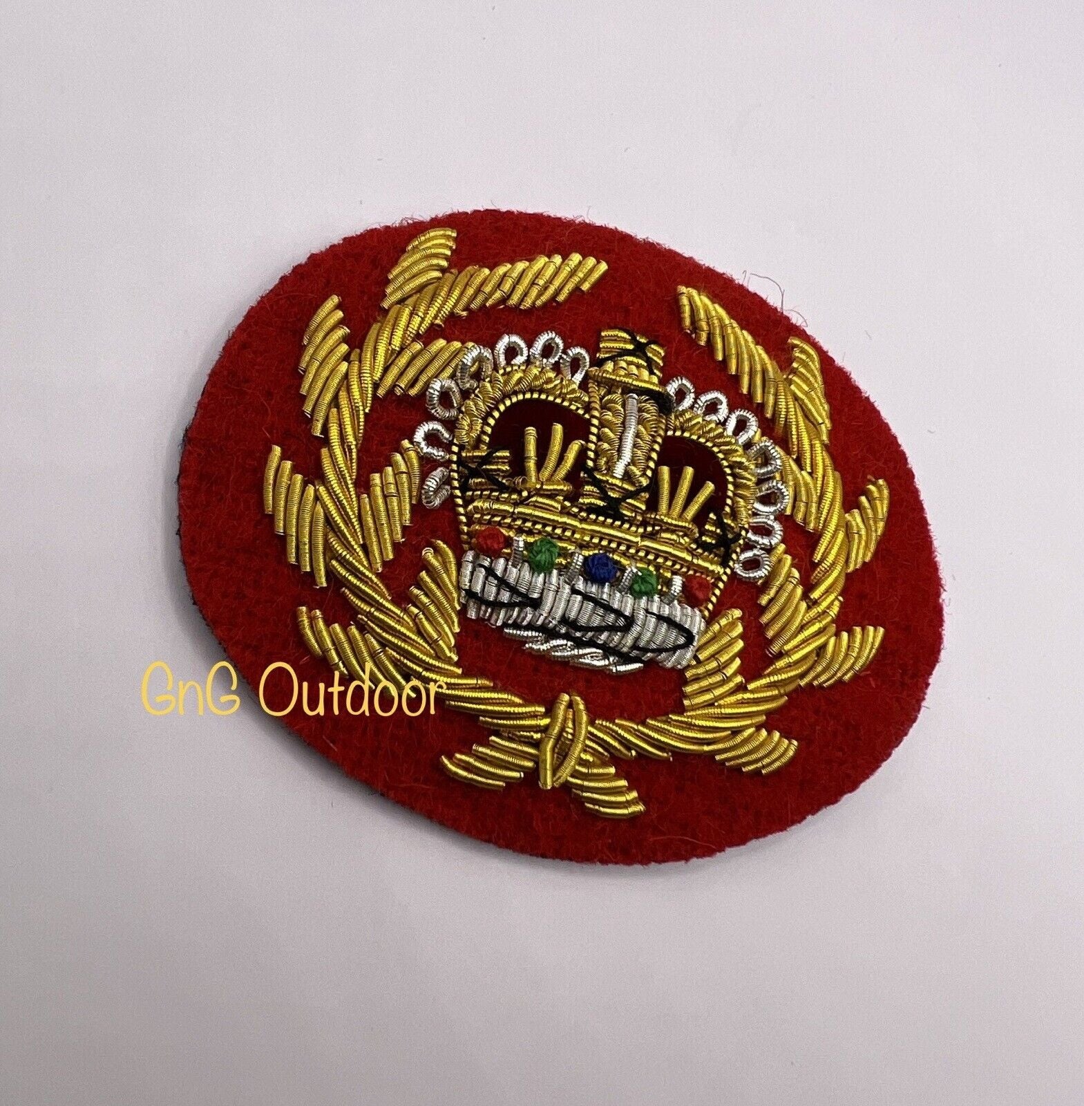 WO2 Crown And Wreath Red Mess Dress Badge WO2 Hand Embroidered Gold Crown On Red