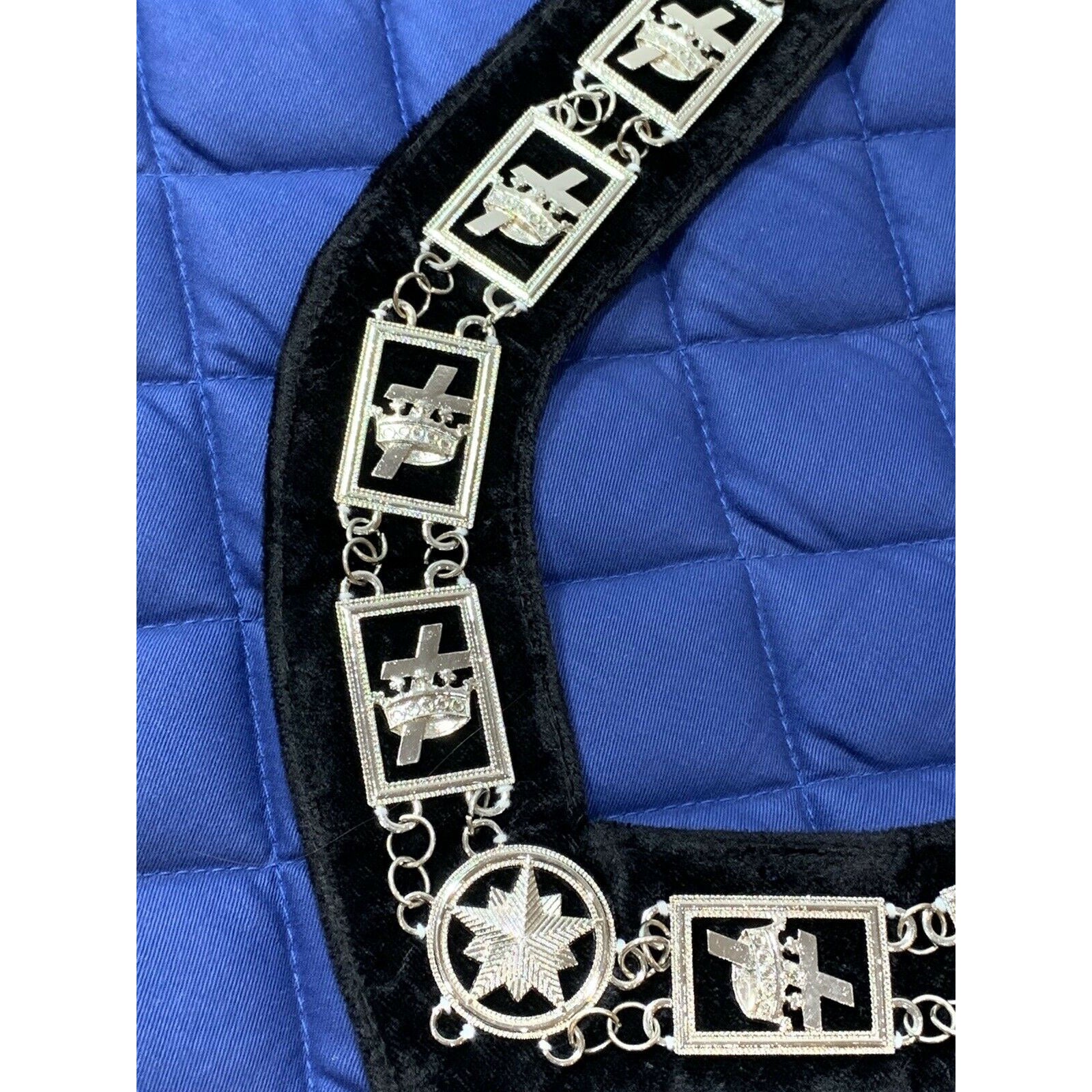 Masonic Regalia Knights Templar Metal Chain Collar SILVER On Black Velvet