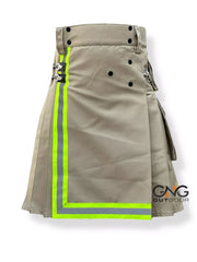 Men's Scottish Fire fighter Khaki Utility Kilt Fireman Tactical Kilt